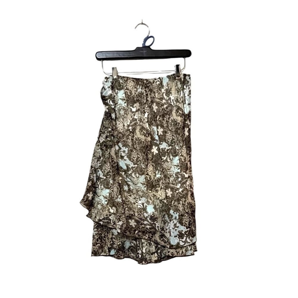 Kim Rogers Brown & Blue Floral Layered Ruffle Skirt Womens S Polyester